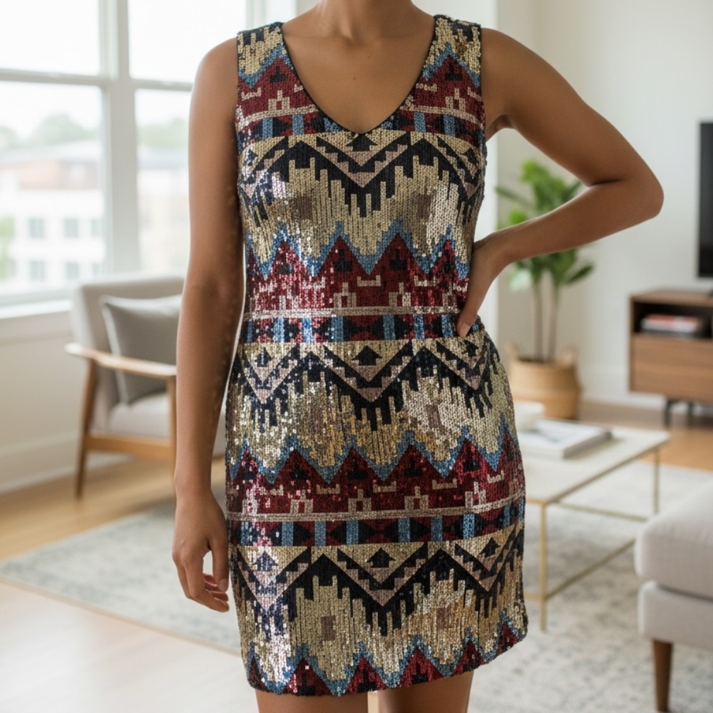 Everly Sequin Mini Dress in Gold, Burgundy, Navy & Black